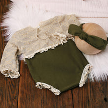 Load image into Gallery viewer, 2Pcs/Set Newborn Green Lace Romper Jumpsuit Rabbit Headband Set Baby Boy Girl Photography Clothes