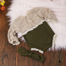 Load image into Gallery viewer, 2Pcs/Set Newborn Green Lace Romper Jumpsuit Rabbit Headband Set Baby Boy Girl Photography Clothes