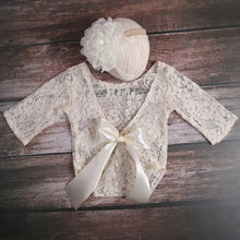 Load image into Gallery viewer, 2Pcs/Set Newborn Photoshoot Props Infant Lace Photography Outfit with Headband Studio Prop Lace Romper Infant Photography Props