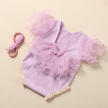 Load image into Gallery viewer, 2Pcs/Set Beige Newborn Photography Costume Lace Romper Bow Headband Set Baby Girl Photo Shooting Outfits