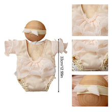 Load image into Gallery viewer, 2Pcs/Set Beige Newborn Photography Costume Lace Romper Bow Headband Set Baby Girl Photo Shooting Outfits