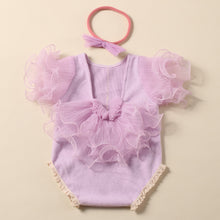Load image into Gallery viewer, 2Pcs/Set Beige Newborn Photography Costume Lace Romper Bow Headband Set Baby Girl Photo Shooting Outfits