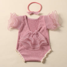 Load image into Gallery viewer, 2Pcs/Set Beige Newborn Photography Costume Lace Romper Bow Headband Set Baby Girl Photo Shooting Outfits