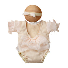 Load image into Gallery viewer, 2Pcs/Set Beige Newborn Photography Costume Lace Romper Bow Headband Set Baby Girl Photo Shooting Outfits