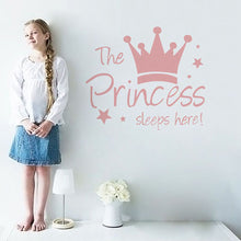 Load image into Gallery viewer, Baby Wall Sticker Crown Mural Background Kids Living Room Removable Decal The Prince Sleep Here Princess Bedroom Decor