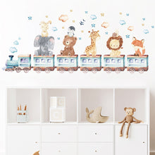 Load image into Gallery viewer, Baby Room Wall Stickers Cartoon Animal Train Elephant Giraffe Wall Decals for Kids Room Nursery Room Bedroom Decals Wallpapper
