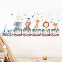 Load image into Gallery viewer, Baby Room Wall Stickers Cartoon Animal Train Elephant Giraffe Wall Decals for Kids Room Nursery Room Bedroom Decals Wallpapper