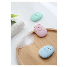 Load image into Gallery viewer, 50pcs/set Travel Paper Soaps Portable Disposable Cleaning Soap Paper Cartoon Travel Paper Cute Bear Paper Soap Tablets for Travel