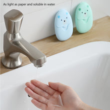 Load image into Gallery viewer, 50pcs/set Travel Paper Soaps Portable Disposable Cleaning Soap Paper Cartoon Travel Paper Cute Bear Paper Soap Tablets for Travel