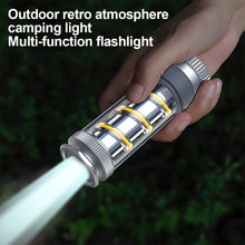 Load image into Gallery viewer, Multifunction Outdoor Retro Atmospheric Camping Light With Removable Lampshade Waterproof LED Flashlight With Hand Cord USB Charging