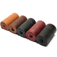 Load image into Gallery viewer, 38cm DIY Hand Sewn Car Steering Wheel Cover Genuine Leather Embossed Cowhide Steering Wheel Wrap Braid With Needle Thread