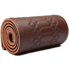 Load image into Gallery viewer, Car Steering Wheel Cover Genuine Leather DIY Hand Sewn Embossed Cowhide Steering Wheel Wrap Braid With Needle Thread 38cm