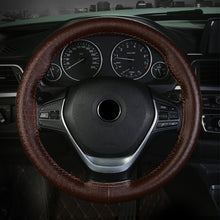 Load image into Gallery viewer, DIY Car Steering Wheel Cover Genuine Leather Embossed Cowhide Steering Wheel Wrap Braid With Needle Thread 38cm
