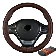 Load image into Gallery viewer, DIY Car Steering Wheel Cover Genuine Leather Embossed Cowhide Steering Wheel Wrap Braid With Needle Thread 38cm