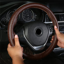 Load image into Gallery viewer, DIY Car Steering Wheel Cover Genuine Leather Embossed Cowhide Steering Wheel Wrap Braid With Needle Thread 38cm