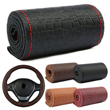 Load image into Gallery viewer, DIY Car Steering Wheel Cover Genuine Leather Embossed Cowhide Steering Wheel Wrap Braid With Needle Thread 38cm