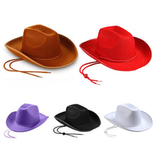 Load image into Gallery viewer, Western Cowboy Hat for Men Women Kids Outdoor Wide Brim Faux Leather Summer Wide Brim Beach Travel Cap Black White Pink