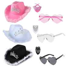 Load image into Gallery viewer, Feather Western Cowboy Hat Scarf Set Glasses British Retro Jazz Hat Theme Party Halloween Carnival Hat Costume Headwear
