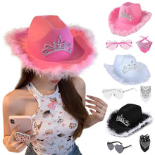 Load image into Gallery viewer, Feather Western Cowboy Hat Scarf Set Glasses British Retro Jazz Hat Theme Party Halloween Carnival Hat Costume Headwear