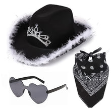 Load image into Gallery viewer, Feather Western Cowboy Hat Scarf Set Glasses British Retro Jazz Hat Theme Party Halloween Carnival Hat Costume Headwear