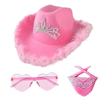 Load image into Gallery viewer, Feather Western Cowboy Hat Scarf Set Glasses British Retro Jazz Hat Theme Party Halloween Carnival Hat Costume Headwear