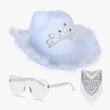 Load image into Gallery viewer, Feather Western Cowboy Hat Scarf Set Glasses British Retro Jazz Hat Theme Party Halloween Carnival Hat Costume Headwear