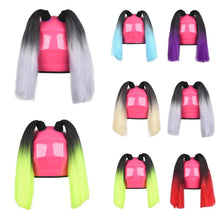 Load image into Gallery viewer, 2Pcs Motorcycle Helmet Braids Wig Woman Lady Loose Wig Ponytail Braid Motorbike Helmet Pigtails Decoration For Women Children