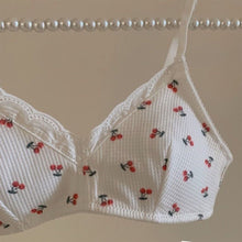 Load image into Gallery viewer, Seamless Girl's Bra Simple Lace Cherry Print Brassier Top Cute Gathered Thin Underwear Breathable Brassier Students Wireless Bralette Beautiful Back Comfortable Lovely Lingerie