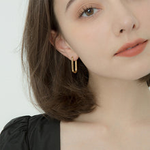 Load image into Gallery viewer, Geometric Square Earrings Gold Color Hoop Earrings For Women Rectangular Lock Buckle Pierced Ear Fashionable Jewelry Accessories Delicate Wear Ear For Party