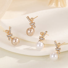 Load image into Gallery viewer, Diamond Bow Earrings Fashion Imitation Pearl Stud Earring For Women Temperament Earring Exquisite Korean Style Jewelry Accessories Bride Girl Party Engagement Gifts