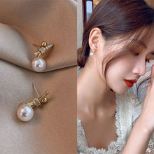 Load image into Gallery viewer, Diamond Bow Earrings Fashion Imitation Pearl Stud Earring For Women Temperament Earring Exquisite Korean Style Jewelry Accessories Bride Girl Party Engagement Gifts