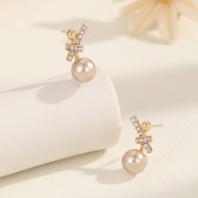 Load image into Gallery viewer, Diamond Bow Earrings Fashion Imitation Pearl Stud Earring For Women Temperament Earring Exquisite Korean Style Jewelry Accessories Bride Girl Party Engagement Gifts