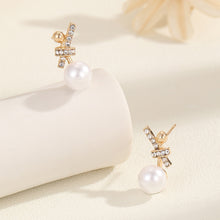 Load image into Gallery viewer, Diamond Bow Earrings Fashion Imitation Pearl Stud Earring For Women Temperament Earring Exquisite Korean Style Jewelry Accessories Bride Girl Party Engagement Gifts