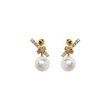 Load image into Gallery viewer, Diamond Bow Earrings Fashion Imitation Pearl Stud Earring For Women Temperament Earring Exquisite Korean Style Jewelry Accessories Bride Girl Party Engagement Gifts