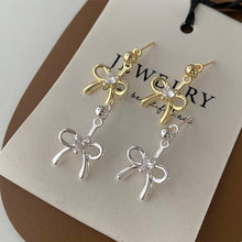 Load image into Gallery viewer, 925 Sterling Silver Bow Knot Earrings For Women White Pearl Adjustable Stud Earrings Cute Y2K Wear Ear Trendy Elegant Sweet Party Jewelry Accessories