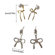 Load image into Gallery viewer, 925 Sterling Silver Bow Knot Earrings For Women White Pearl Adjustable Stud Earrings Cute Y2K Wear Ear Trendy Elegant Sweet Party Jewelry Accessories