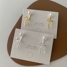 Load image into Gallery viewer, 925 Sterling Silver Bow Knot Earrings For Women White Pearl Adjustable Stud Earrings Cute Y2K Wear Ear Trendy Elegant Sweet Party Jewelry Accessories
