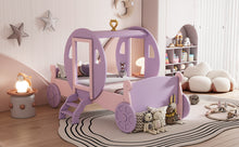 Load image into Gallery viewer, Twin size Princess Carriage Bed with Crown,Wood Platform Car Bed with Stair,Purple+Pink