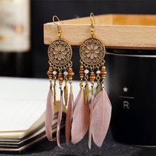 Load image into Gallery viewer, Retro Bohemian Style Earrings Long Feather Tassel Pendant Earrings For Women Boho Handmade Drop Dangle Earrings Jewelry Wedding Gifts