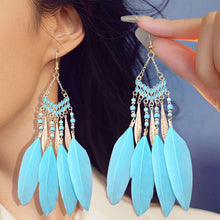 Load image into Gallery viewer, Bohemian Ethnic Style Feather Dangle Earrings For Women Colorful Tassel Beads Drop Earrings Temperament Girl Female Party Daily Jewelry
