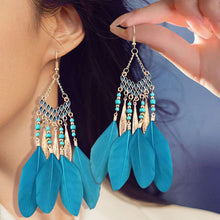 Load image into Gallery viewer, Bohemian Ethnic Style Feather Dangle Earrings For Women Colorful Tassel Beads Drop Earrings Temperament Girl Female Party Daily Jewelry