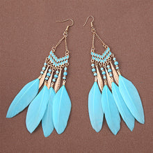 Load image into Gallery viewer, Bohemian Ethnic Style Feather Dangle Earrings For Women Colorful Tassel Beads Drop Earrings Temperament Girl Female Party Daily Jewelry