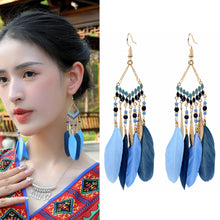 Load image into Gallery viewer, Bohemian Ethnic Style Feather Dangle Earrings For Women Colorful Tassel Beads Drop Earrings Temperament Girl Female Party Daily Jewelry