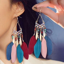 Load image into Gallery viewer, Bohemian Ethnic Style Feather Dangle Earrings For Women Colorful Tassel Beads Drop Earrings Temperament Girl Female Party Daily Jewelry