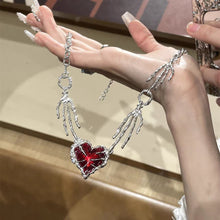 Load image into Gallery viewer, Gothic Heart Design Necklace For Women Girls Pendant Red Metal Love Short Choker Hand Bone Shape Clavicle Chain Hip Hop Accessories Aesthetic Jewelry