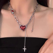 Load image into Gallery viewer, Gothic Heart Design Necklace For Women Girls Pendant Red Metal Love Short Choker Hand Bone Shape Clavicle Chain Hip Hop Accessories Aesthetic Jewelry