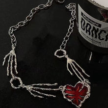 Load image into Gallery viewer, Gothic Heart Design Necklace For Women Girls Pendant Red Metal Love Short Choker Hand Bone Shape Clavicle Chain Hip Hop Accessories Aesthetic Jewelry