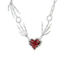 Load image into Gallery viewer, Gothic Heart Design Necklace For Women Girls Pendant Red Metal Love Short Choker Hand Bone Shape Clavicle Chain Hip Hop Accessories Aesthetic Jewelry