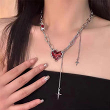 Load image into Gallery viewer, Gothic Heart Design Necklace For Women Girls Pendant Red Metal Love Short Choker Hand Bone Shape Clavicle Chain Hip Hop Accessories Aesthetic Jewelry