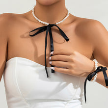 Load image into Gallery viewer, Fashion Imitation Pearl Choker Necklace For Woman Adjustable Bow Tie Lace Up Velvet Chain Romantic Female Elegant Banquet Jewelry Accessories